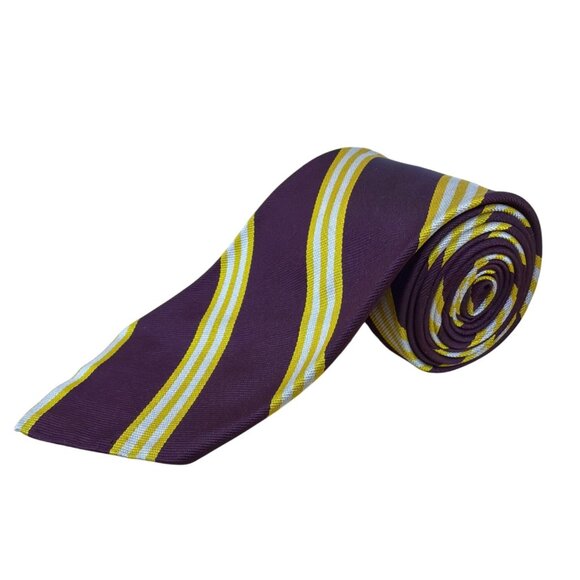 Vintage Brooks Brothers Purple Silk Striped Tie With Yellow & White Accents - Picture 1 of 7